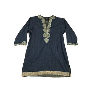 Lakshita 3/4 Long Sleeve Kurta Men's One Size Blue Bohemian Ethnic Indian Hippie